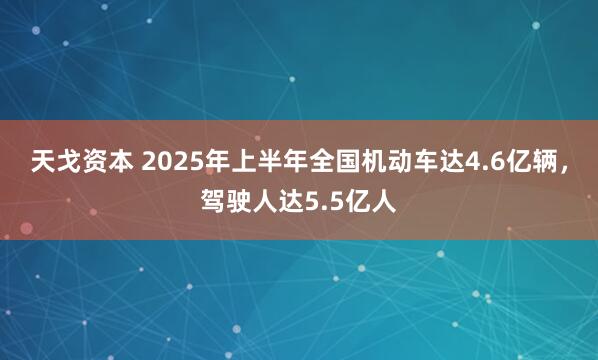 天戈资本 2025年上半年全国机动车达4.6亿辆，驾驶人达5.5亿人